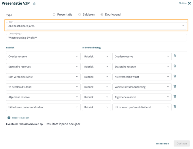 Core - Doorlopende journaalposten toepassen op alle jaren