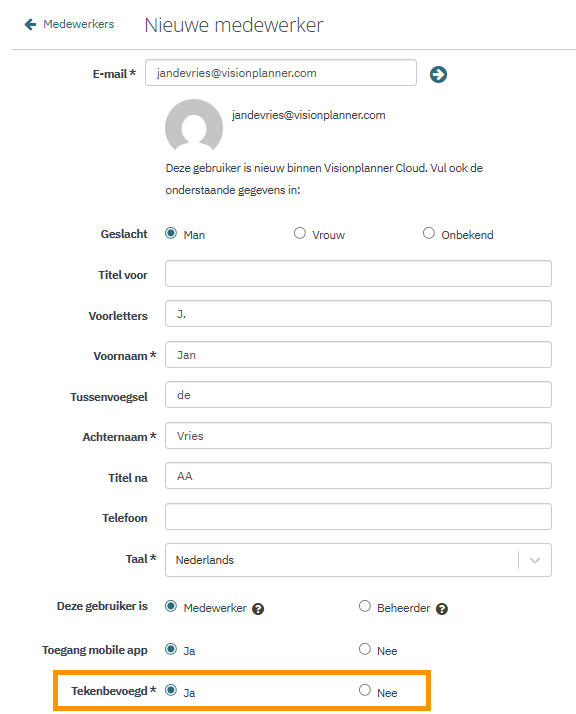Visionplanner Core - Tekenbevoegd